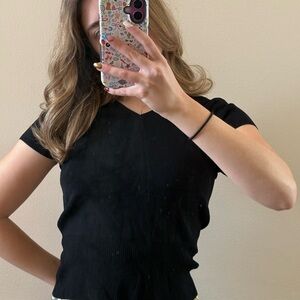 Black V-Neck Women's Top